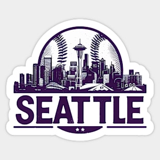 Retro Vintage Purple Seattle Baseball Cityscape Sticker